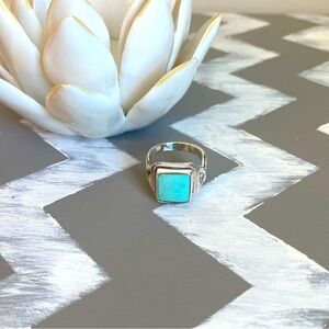 Sterling Silver Turquoise Square Ring SZ 6 Southwest Boho Statement 925